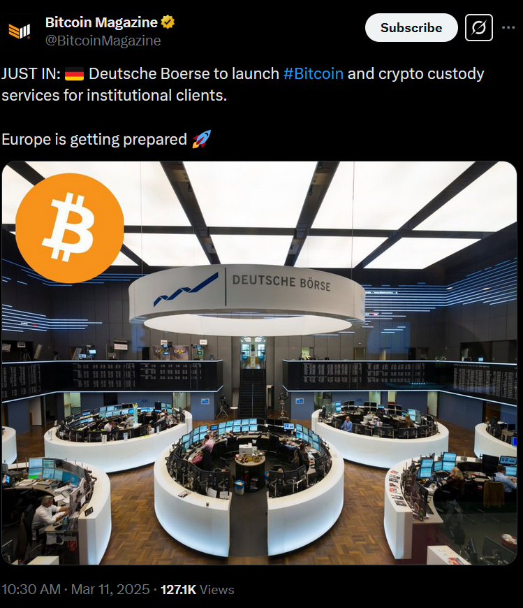 Deutsche Boerse biedt Bitcoin en crypto-custody aan voor institutionele beleggers 